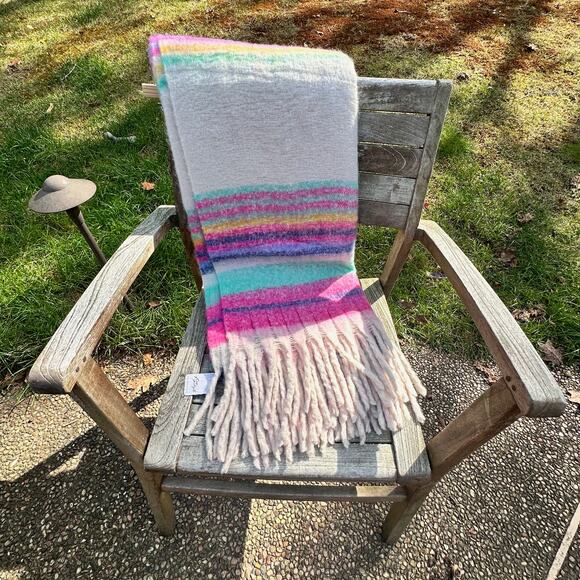 Free People Fringe Pastel Stripe Blanket 60x50 Ultra Soft Striped Throw NWT - Picture 8 of 9